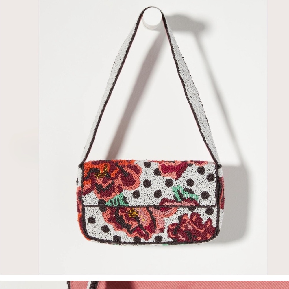 Anthropologie The Fiona beaded- black white floral purse